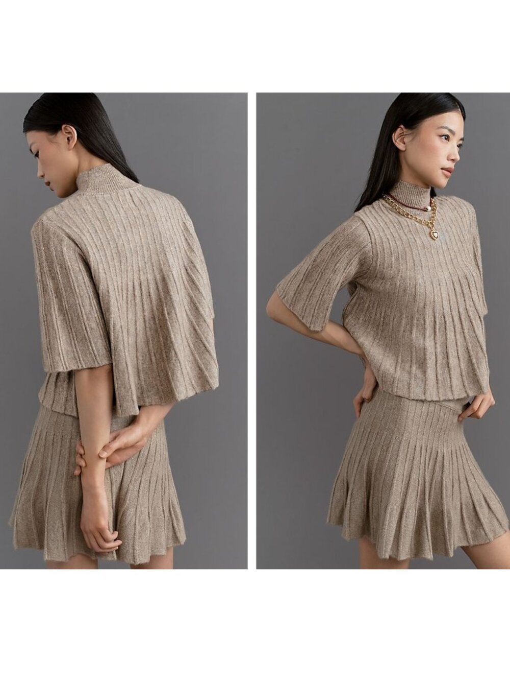 ANTHROPOLGIE Maeve Short-Sleeve Mock-Neck Swing Sweater